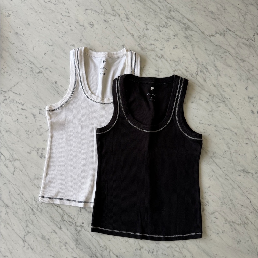 The Sunny Scoop-Neck Tank Top by Pilcro - Black & White Bundle - Size SMALL